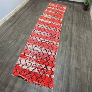 Orange Couleur Zigzag Motif Designer Longs Tapis 100% Brodé Dhurries Main Bloc Imprimer Motif Tapis pour La Décoration Intérieure - Product Image 2