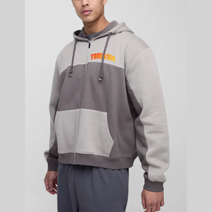 Venta al por mayor de ropa informal de invierno personalizado de gran tamaño 100% algodón bloque de color cremallera Sudadera con capucha para los hombres de talla grande hip hop Hombre Sudaderas con capucha - Product Image 1