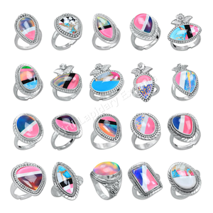 Bague double opale faite à la main en laiton plaqué argent, vente en gros, bague en pierres précieuses, Jaipur Inde, faible MOQ 2 pièces - Product Image 1