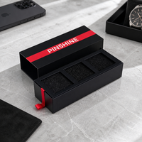 Boîte d'emballage coulissante pour montres, en carton rigide avec insert en mousse, ruban noir et rouge imprimé sur mesure, prix usine OEM