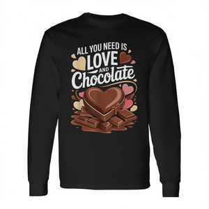 T-Shirt a Maniche Lunghe con Scritta 'All You Need Is Love and Chocolate' e Cuore di Caramella per Promozioni - Product Image 2