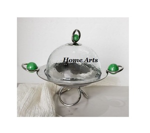 Serveur de gâteau de forme ronde de conception merveilleuse serveur de gâteau de couleur d'or d'acier inoxydable avec le serveur de gâteau de dôme en verre en vrac - Product Image 6