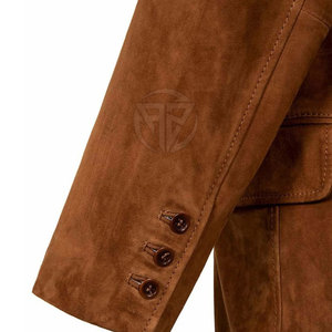 Manteau trench en cuir suédé de qualité supérieure pour homme avec surpiqûres soignées, allure moderne, caractéristiques écologiques et respirantes - Product Image 5