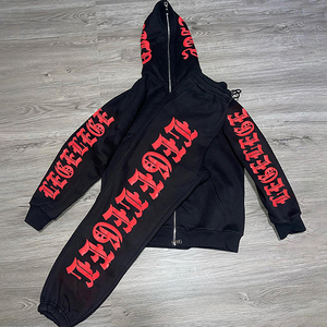 ชุดวอร์มพิมพ์ลายแบบ Acid Wash ปี 2025 ผ้าฝ้ายหนา ซิปแบบรูดขึ้น ทรงขาบาน ชุดเซ็ตเสื้อฮู้ดและกางเกงวอร์มสำหรับผู้หญิง OEM เป็นมิตรกับสิ่งแวดล้อม - Product Image 6