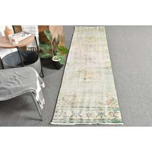 Vintage 23X94 pies verde Beige alfombra turca clásica área grande lana rectángulo abstracto Patchwork patrón látex para uso en el pasillo - Product Image 4