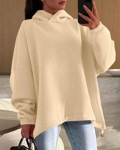 Sweat à capuche court pour femmes avec cordon de serrage Pull en coton Sweat à capuche surdimensionné Sweat à capuche décontracté Logo personnalisé - Product Image 4