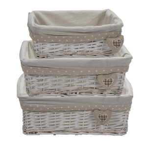Set di 3 cestini da bagno in vimini bianco 3 dimensioni con rivestimento in tessuto Organizer - Product Image 1