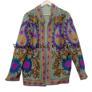 High Quality Handmade Breathable Women's Autumn Winter Floral Quilted Jacket Suzani Embroidery Short Cotton Knitted Fabric <b>Robe</b> - Product Image 6