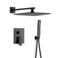 Ensemble de douche mural en laiton noir mat avec jet de pluie, thermostatique, monocommande, pour salles de bain d'appartements et d'hôtels
