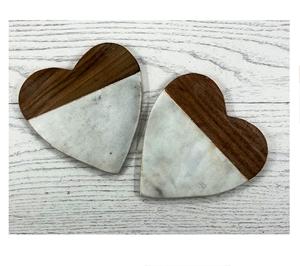 White Marble Coasters <b>Set</b> of 4 for Drink Natural Wood And Marble Mango coaster Made In India - Product Image 3