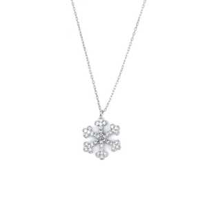 Collar de Plata de Ley 925 con Diseño de Copo de Nieve Fantasma, Piedra de Zirconia, Oro Rosa de 14K, Diseño Floral Moderno, Diamante, Perla Blanca/Amarilla - Product Image 4