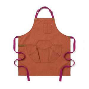 Classic Eco-Friendly Sleeveless Bib <b>Apron</b> with Multiple Pockets 100% Cotton Canvas for Cooking Daily Use Orange Purple Straps - Product Image 1