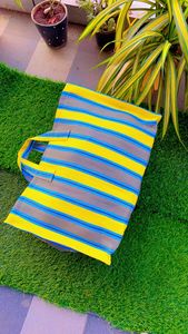 Bolsas tejidas a rayas de nailon reciclado de la India fabricadas en la India Bolsas y bolsas multicolores ecológicas del mercado fabricadas en la India. - Product Image 2