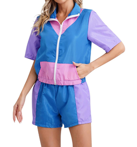 Chándal cortavientos de 2 piezas para hombre, chaqueta con cremallera de bloque de Color, pantalones cortos, trajes para correr, tela resistente al agua, forro bordado - Product Image 2