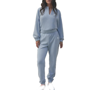 Women V Neck Sweatshirt Jogger Set Soft Fleece Relaxed Fit Elastic Waist Lounge Co Ord for OEM ODM Bulk Manufacturing - Product Image 1