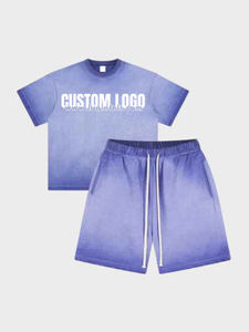 Conjunto de camiseta y pantalones cortos de gran tamaño con lavado ácido, ropa de calle de verano Vintage con logotipo personalizado, ropa al por mayor para hombres - Product Image 2