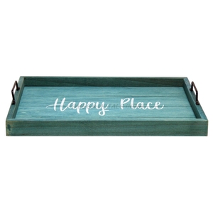 Ensemble de plateaux en bois de bonne qualité de couleur bleue rustique avec une forme rectangulaire classique et des poignées élégantes, idéal pour servir les invités - Product Image 2