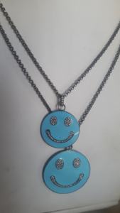 Smile Turquoise émail diamant Vintage noir plaqué rhodium 925 pendentif en argent Sterling 40MM-pour cadeau d'anniversaire de fête de mariage - Product Image 2