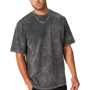 Camiseta lavada con ácido de algodón 100% de alta calidad, ropa de calle con logotipo personalizado, camiseta de gran tamaño, camiseta lavada con ácido de peso pesado para hombres - Product Image 1