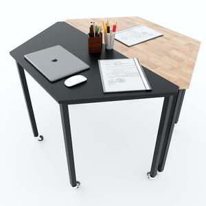 Minimalist Wood AA Diameter Dining <b>Table</b> HBLG012 L-Shape with Metal Legs 6 Seating Capacity 115x104x75cm - Product Image 2