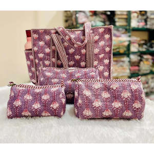 Grande Trousse de Toilette Bohème Udaipur avec Fermeture Éclair, 100% Coton, Imprimée à la Main, Poignée Souple, Multifonction - Product Image 4