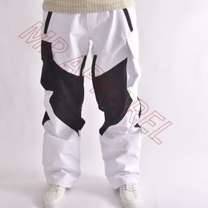 Pantalones de esquí blancos con paneles de contraste negros Pantalones de nieve impermeables con dobladillo elástico de cintura ajustable y forro polar cálido - Product Image 1