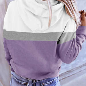 Pull à capuche à manches longues pour femmes, chemisiers décontractés amples, 100% coton avec col à capuche sur le devant pour l'hiver - Product Image 6