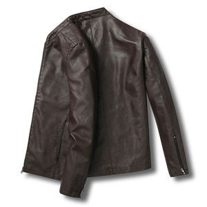 Veste en cuir pour hommes Style long solide Streetwear pour hommes Polaire vêtements décontractés pour hommes - Product Image 3