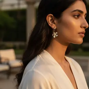 925 <b>Silver</b> Flower Drop <b>Earrings</b> with <b>Pearl</b> Women's Jewelry - Product Image 2