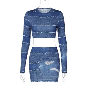 Conjuntos de 2 piezas de ropa de calle para mujer, ropa de otoño 2024, Camisa vaquera para mujer, chaqueta, Top y pantalones cortos, conjuntos de pantalones vaqueros informales - Product Image 3