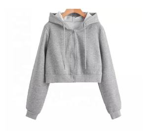 Wholesale Cropped Zipper Hoodie Woman <b>Workout</b> Crop Top Hoodie Plain Crop <b>Hoodies</b> for Ladies with Customized logo - Product Image 1