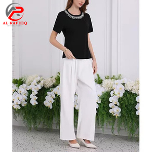 Camisetas de alta calidad para mujer al por mayor, tela suave de primera calidad, cadena de perlas, diamantes de imitación, abalorios, estilo elegante delicado para mujer, diario - Product Image 3