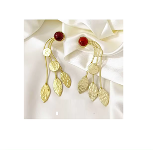 Design classique en laiton femmes plaqué bijoux à la mode en laiton martelé boucles d'oreilles goutte produits de vente chaude - Product Image 3