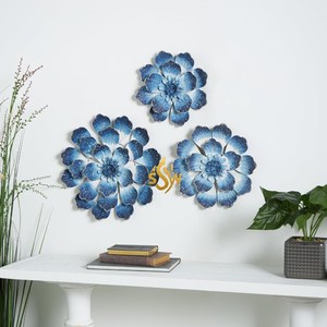 Arte de pared de lujo decoración del hogar interior diseño único Metal hierro flores arte pared tallado hecho a mano Color azul arte de montaje en pared - Product Image 3