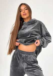 ชุดวอร์มผ้ากำมะหยี่สำหรับผู้หญิงชุดวิ่งออกกำลังกาย2ชิ้นผ้ากำมะหยี่ไม่มีลายสำหรับฤดูหนาวดีไซน์ล่าสุด - Product Image 4