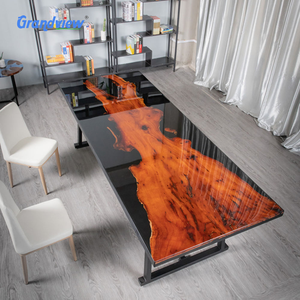 Black Epoxy Resin Dining Table <b>Top</b> Rectangular Wood & Resin Table for Home Decor Luxury Handmade Office Desk - Product Image 2