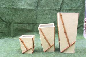 Elegante diseño de bambú hecho a mano FRP maceta Vertical alta maceta Circular duradera para el hogar Oficina jardín macetas y macetas - Product Image 4