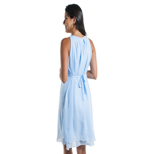 Abito premaman in Chiffon blu chiaro con colletto dorato elegante e comodo stile Casual per mamme moderne perfettamente sofisticato
