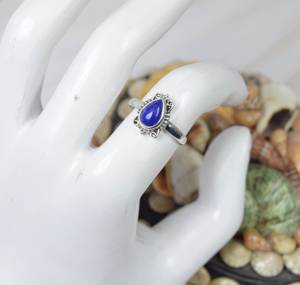 Anillo fino hecho a mano con piedra de corte de pera lapislázuli azul septiembre Birthstone bisel ajuste joyería regalo perfecto para mamá papá - Product Image 3