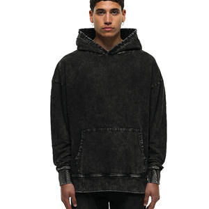 Sudadera con capucha de gran tamaño Unisex gran oferta 100% algodón Jet Black Acid Washed 500 GSM logotipo de marca personalizado bordado informal para hombre - Product Image 1