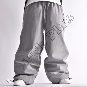 Oversized Light Grey Baggy Snow Pants, Waterproof Winter <b>Ski</b> Trousers With Drawstring Waist And Cinch Cuffs - Product Image 6