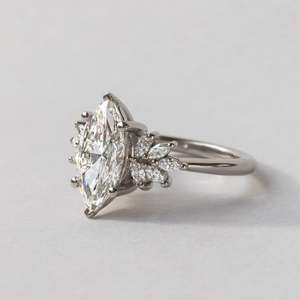 12x6mm Marquise Cut <b>Moissanite</b> Engagement <b>Ring</b> with Cluster Marquise Side Stones | Bridal Wedding Fine Jewelry - Product Image 4