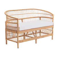 Banc de canapé en rotin naturel avec coussins fait à la main Boho Chic 2 ou 3 places pour intérieur et extérieur