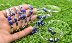 Bracelet de mode pour femmes avec pierres précieuses Lapis Lazuli gros bracelets en cristal naturel assortis bijoux en laiton de cuivre - Product Image 2