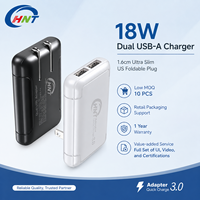 Charger Dinding USB Ganda 18W Grosir, Colokan Lipat US, 2 Port Pengisi Daya Cepat Ultra Tipis 1.6cm, OEM ODM MOQ Rendah
