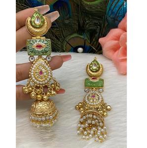 Pendientes Largos de Moda Étnica, Chapados en Oro de la Mejor Calidad, con Moissanita, Aspecto Tradicional, para Bodas y Festivales, para Mujeres y Niñas - Product Image 1