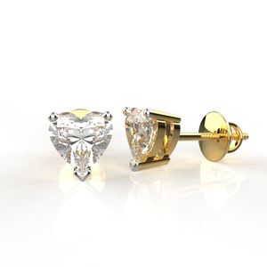 Avarta 92.5 <b>Sterling</b> <b>Silver</b> 0.75 Carat Heart Solitaire <b>Stud</b> <b>Earrings</b> For Girls & Women 0.75 Carat Each With Gold Polishing - Product Image 3