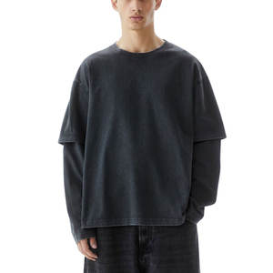 เสื้อยืดผ้าฝ้าย100% สำหรับผู้ชายเสื้อยืดคอกลมแขนสั้นเข้ารูปปกติสีพื้นเนื้อผ้าถักแบบบ็อกซี่ฟิต250gsm - Product Image 3