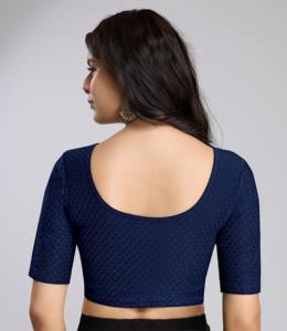 Blusa de Mujer Trendmalls, Casual, con Cuello de Lazo, Tejido Dobby de Algodón con Elastano, Elástica, de Media Manga, Lavable, Lista para Usar (B01-Azul Marino) - Product Image 5