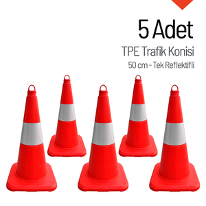 5 cônes de signalisation TPE de 50 cm, cônes de sécurité routière réfléchissants avec bande réfléchissante, sans poids, pour utilisation sur les routes de Dubaï - Product Image 1